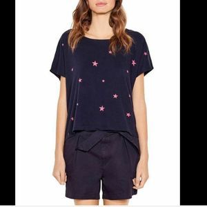Sundry Blue Tee with Purple Stars Size Medium